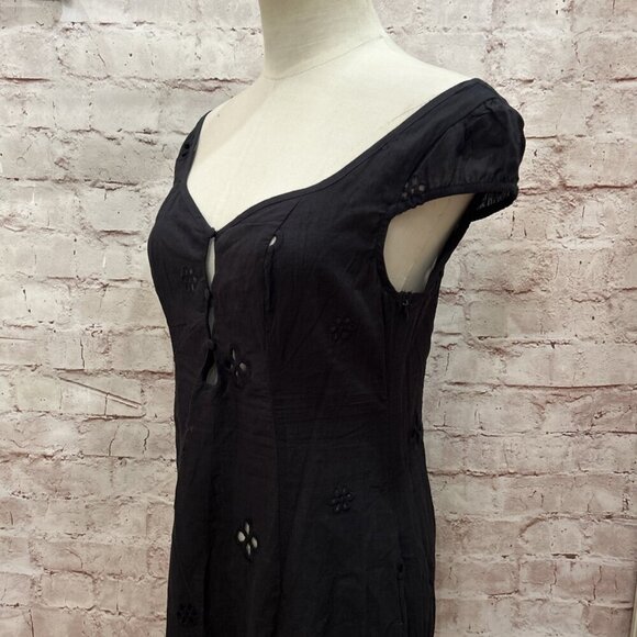 Commense Black Semi-Sheer Cotton Eyelet Keyhole Midi Dress Size Small NEW - Picture 3 of 5